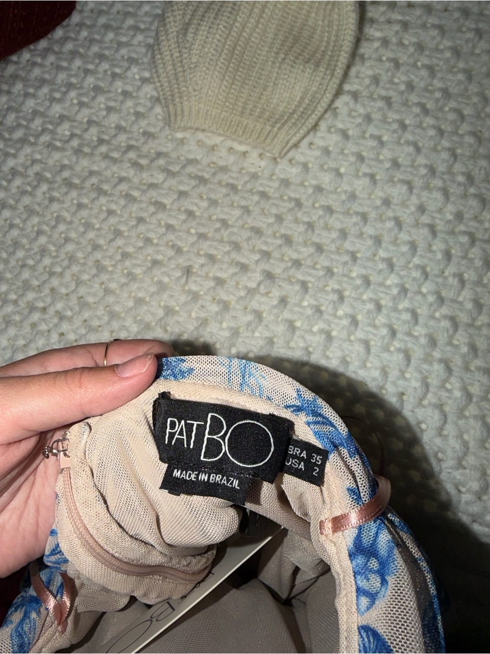 PatBO White Mini Dress with Blue Floral Print and Cutout Halter - Picture 5 of 5